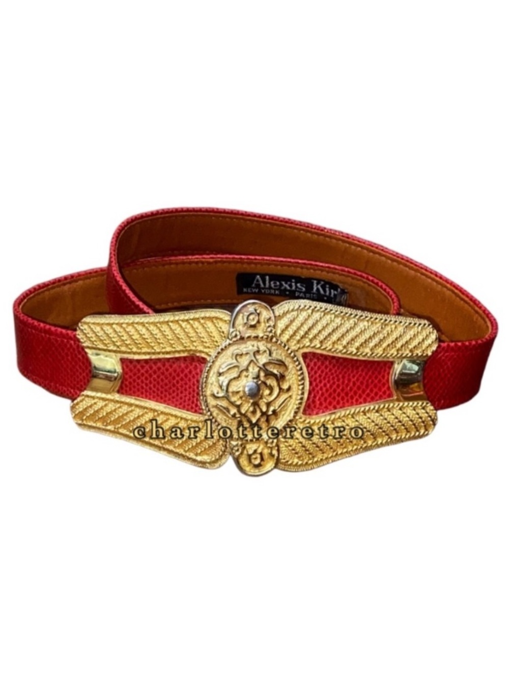 80s vtg Alexis Kirk • Red Karung Snake Statement Belt